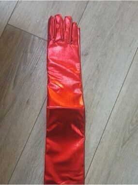 Long Shiny Red Opera Gloves